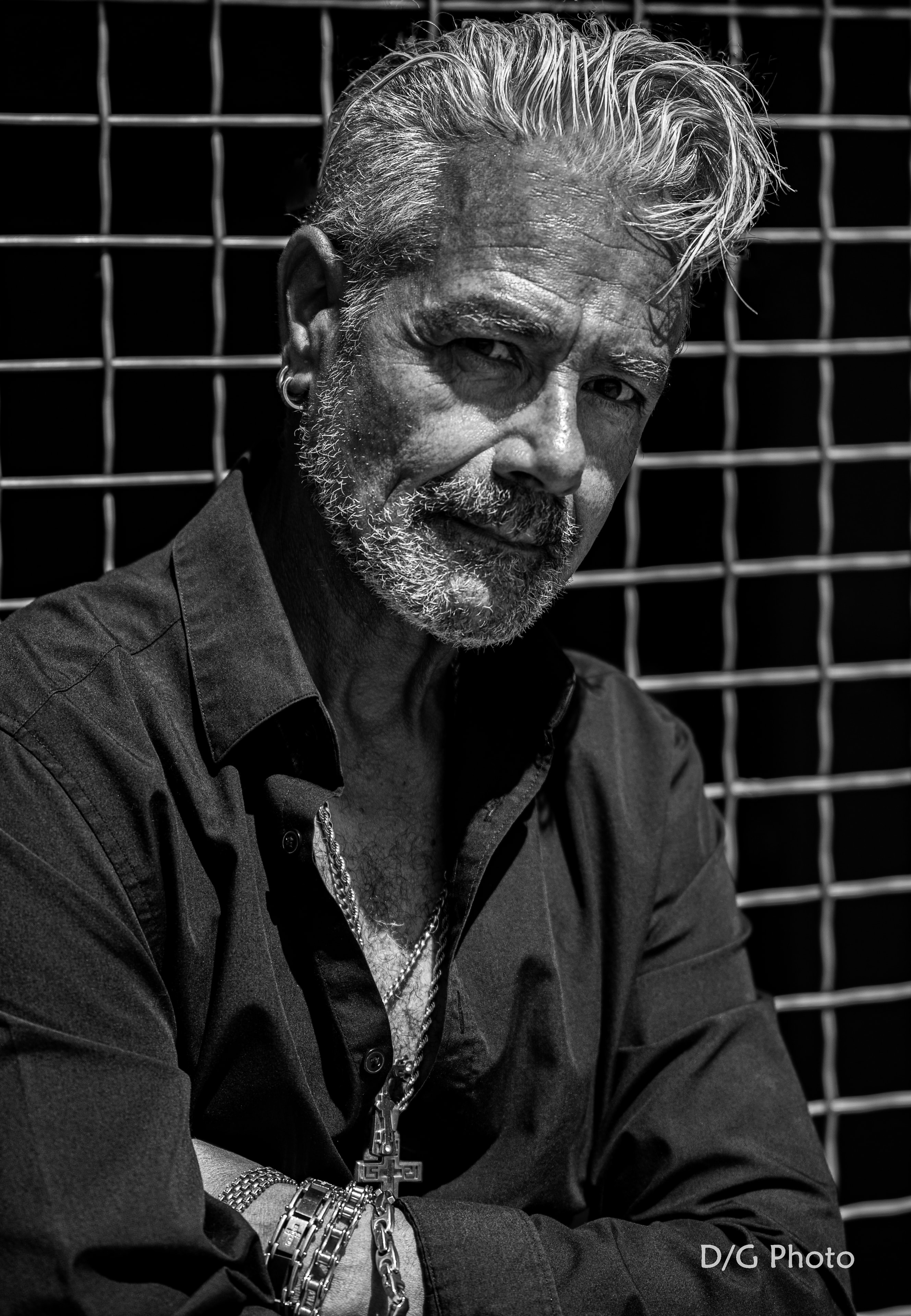Bearded man with styled hair portrait